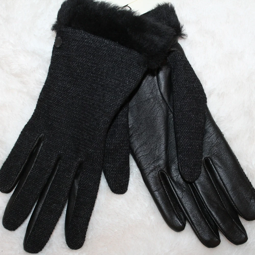 UGG TECH ENABLED KNIT LEATHER SHEARLING‎ GLOVES NEW
